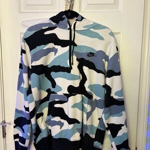 Nike Blue and Black Camouflage Hoodie